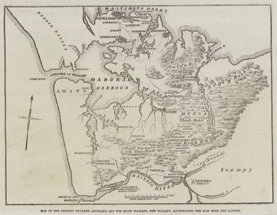 Map of the Country between Auckland and the River Waikato, New Zealand, illustrating the War with the Natives by John Dower